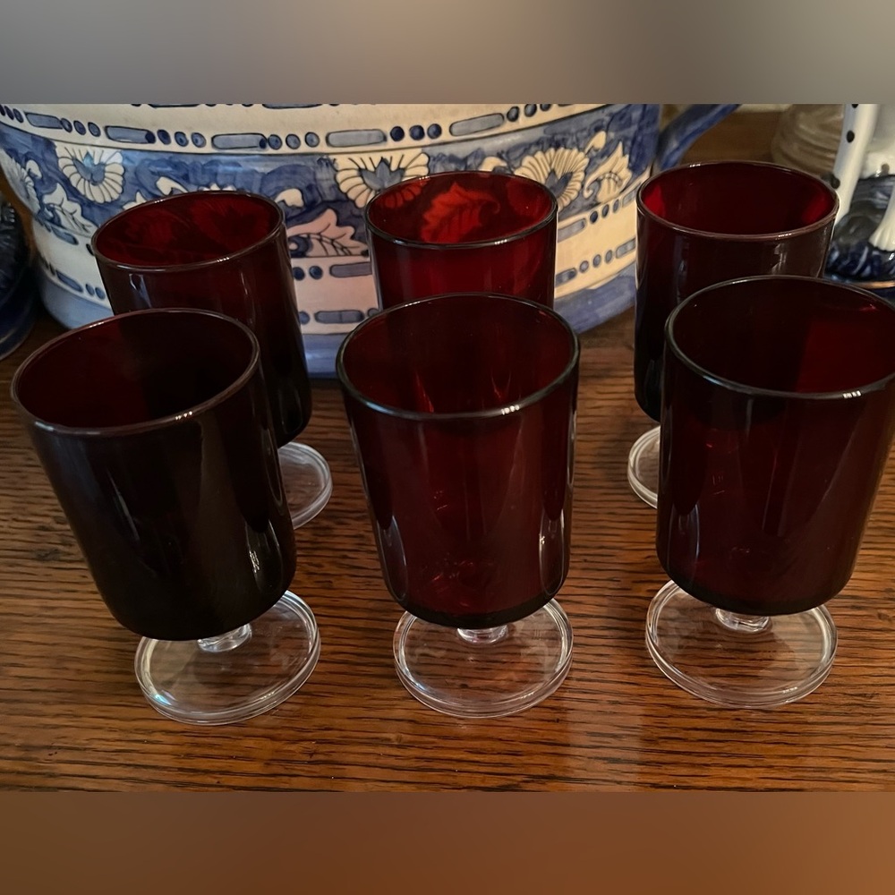 6 France Luminarc ARCOROC RUBY RED 4" - 4 OZ JUICE TUMBLERS